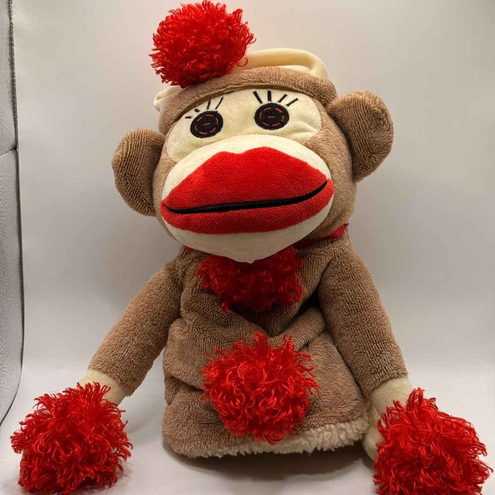 Daphnes Sock Monkey Golf Club Headcover Brown Red Plush Pom Poms Tail Accessory